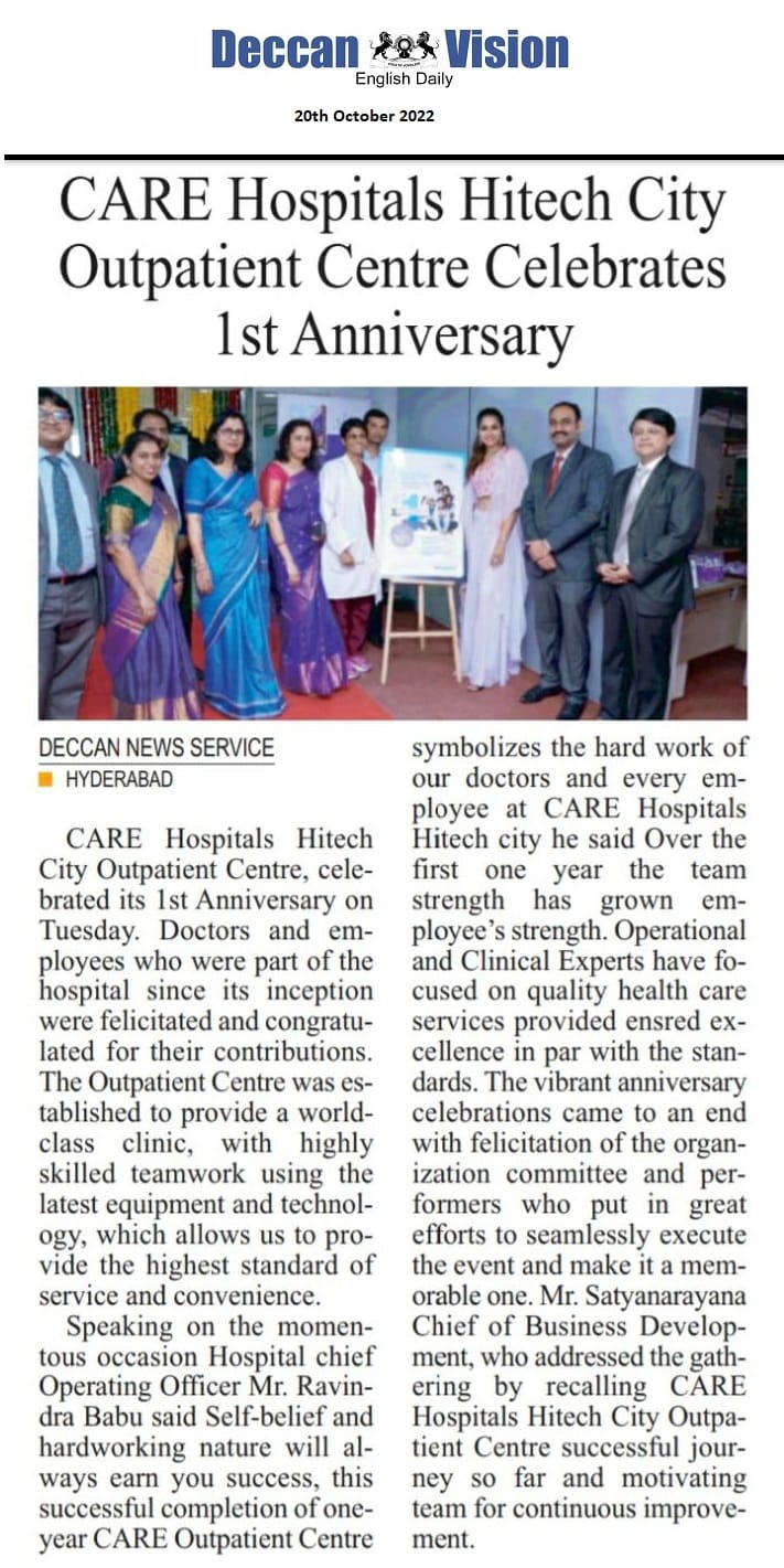 CARE Hospitals Hitech City Outpatient Centre Celebrates 1st Anniversary